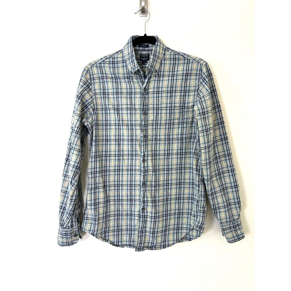 J.crew Shirt Men's S Brushed twill shirt button down flannel grey pale mustard‎